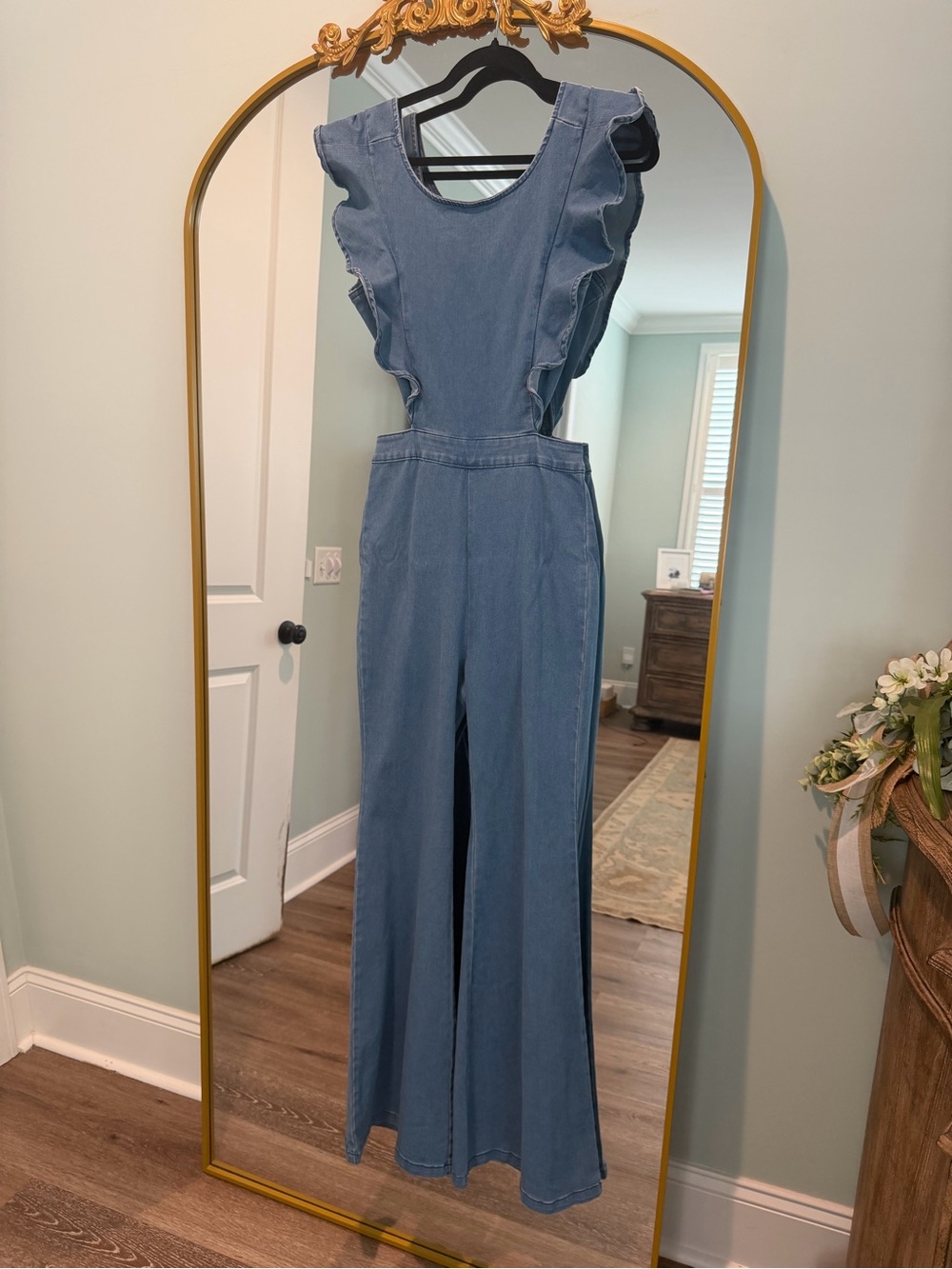 Jealous Tomato Blue Ruffled Wide-Leg Denim Jumpsuit